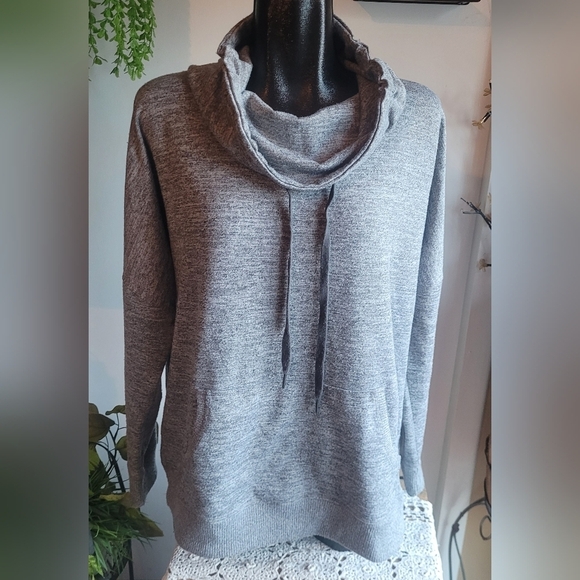Hyba Grey Heathered Cowl Turtleneck Sweatshirt XL - Picture 1 of 7
